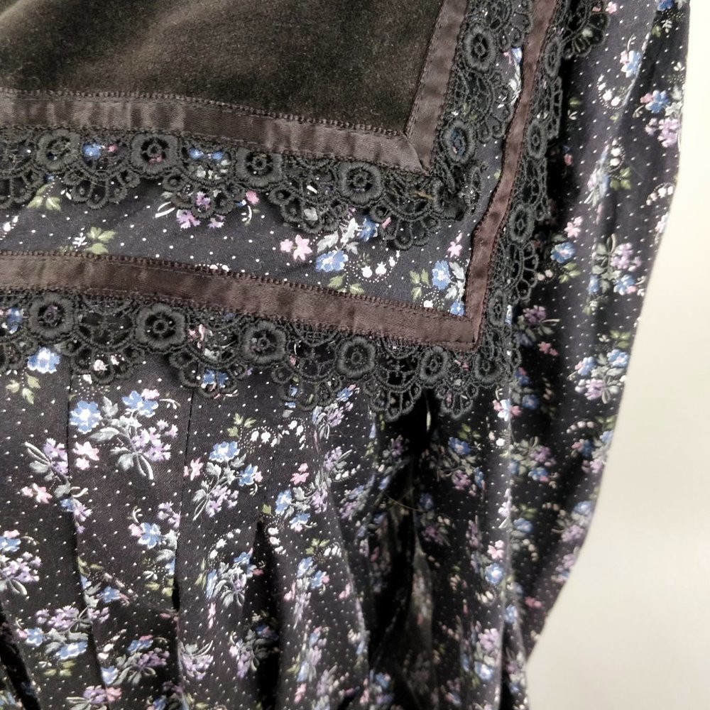 Gunne Sax Black Calico Floral Velvet Button Dress Gunnie RARE Dark moody - Picture 10 of 16